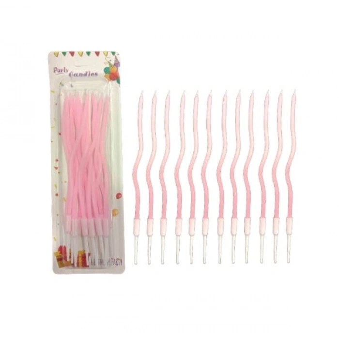 Mum İnce 16 cm Dalgalı Makaron Pembe 12 Parça