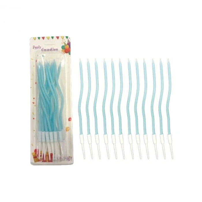 Mum İnce 16 cm Dalgalı Makaron Mavi 12 Parça