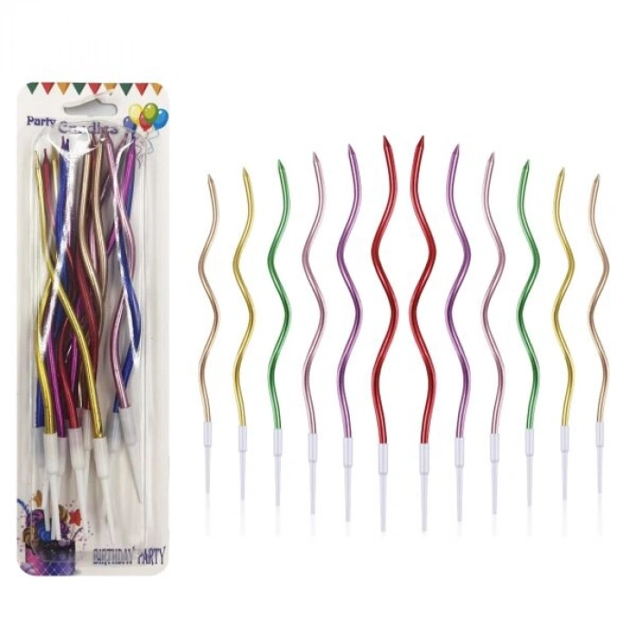 Mum İnce 16 cm Dalgalı Metalik Mix Karışık Renk 12 Parça