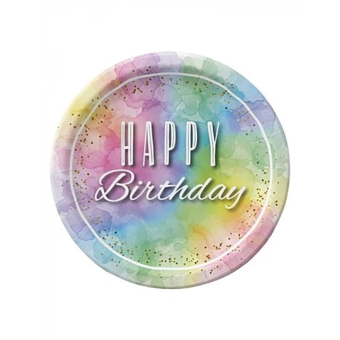 Makaron Renkli Happy Birthday Karton Tabak 23 cm 8 li