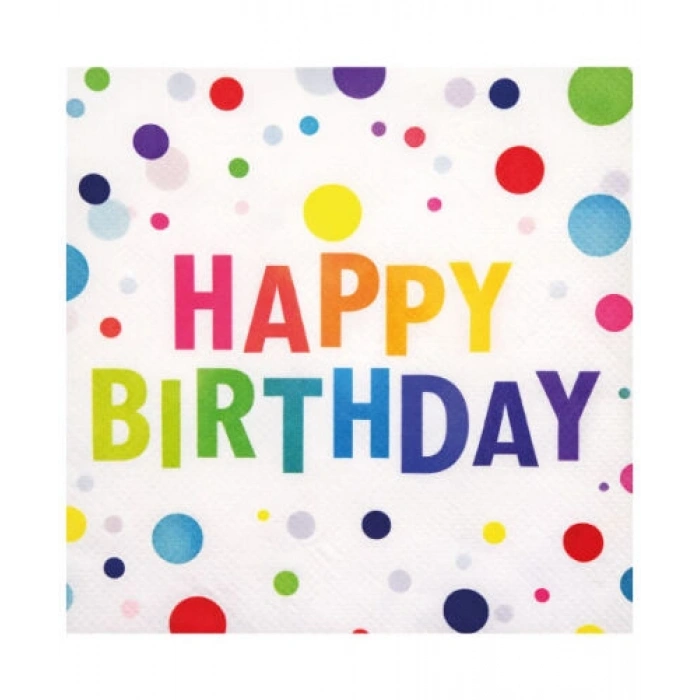 Kağıt Peçete Happy Birthday Baskılı Renkli Puanlı 20 Parça