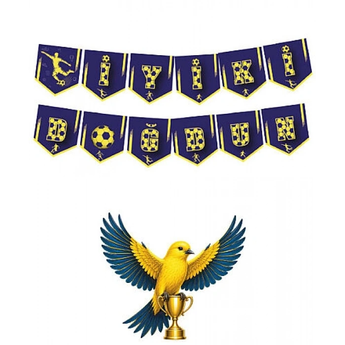 Kağıt Banner Temalı İyiki Doğdun Taraftar Sarı Lacivert