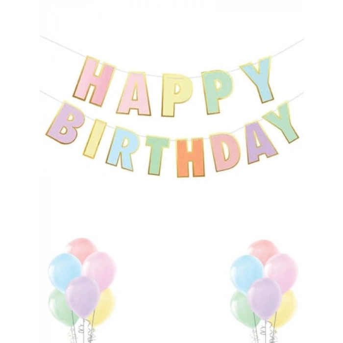 Kağıt Banner Varak Baskılı Makaron Banner Happy Birthday