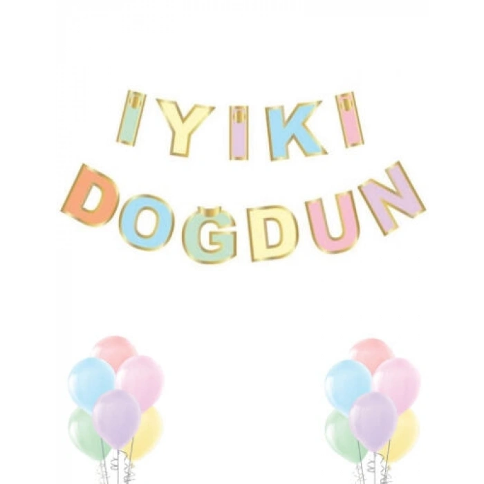 Kağıt Banner Varak Baskılı Makaron Banner İyi Ki Doğdun