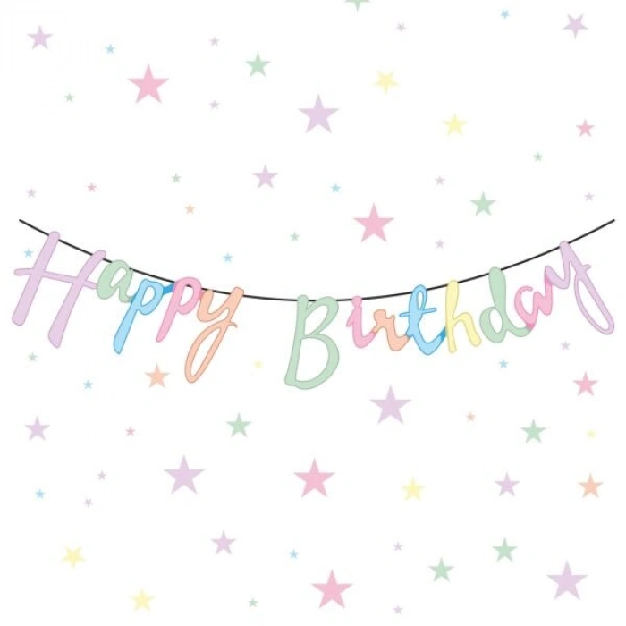 Kaligrafi Kağıt Banner Makaron Happy Birthday