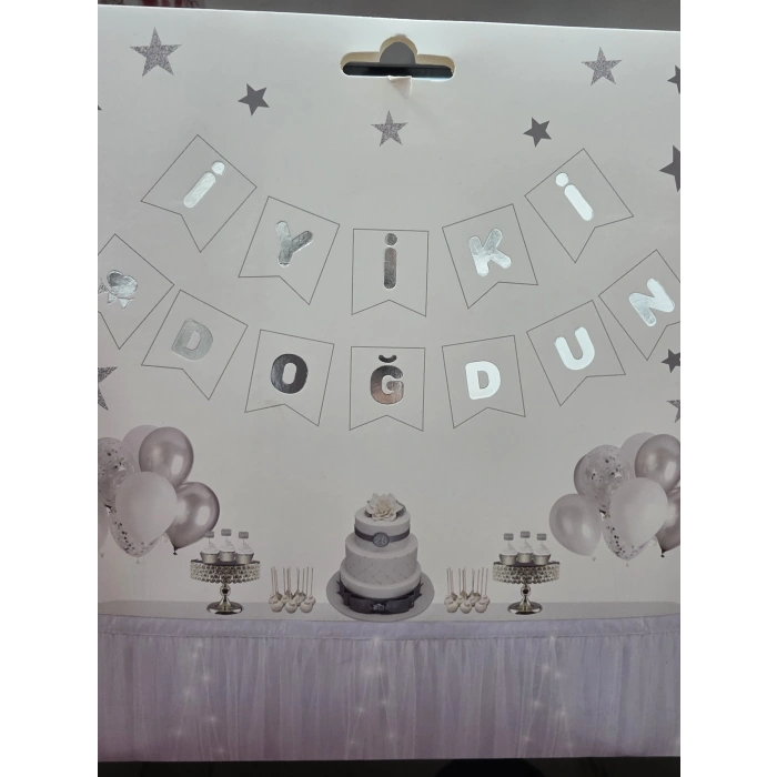 İyiki Doğdun Banner Beyaz Gümüş