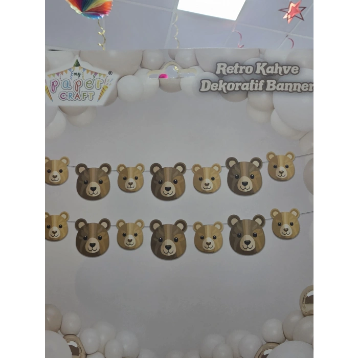 Retro Kahve Dekoratif Banner Ayıcık Teddy Ayıcık