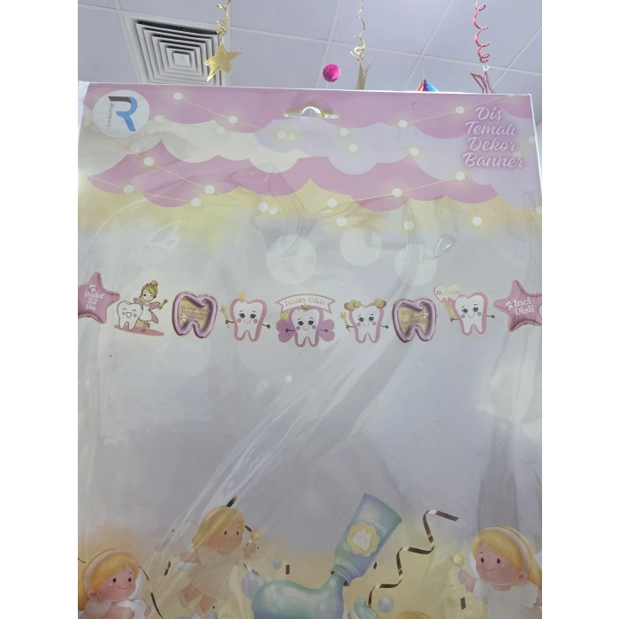 Diş Temalı Dekoratif Banner Pembe