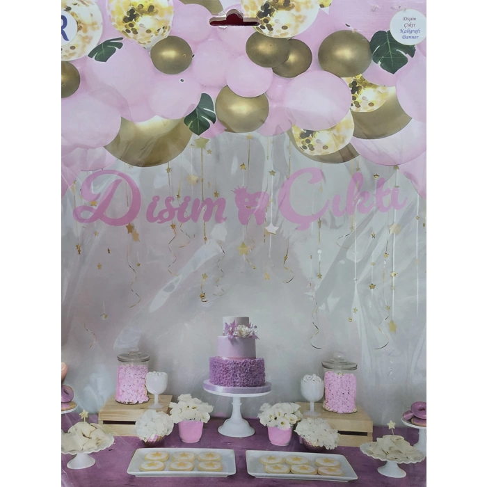 Dişim Çıktı Temalı Kağıt Banner Pembe