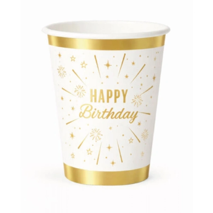 Karton Bardak Gold Varaklı Happy Birthday 6 Parça