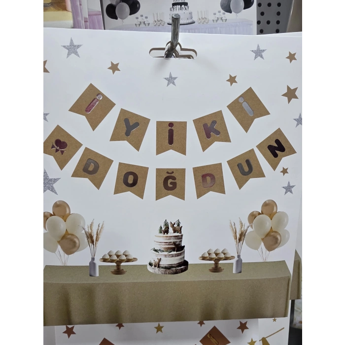 İyiki Doğdun Kraft Gümüş Kağıt Banner