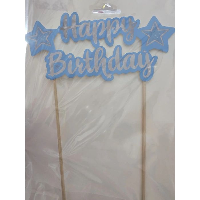 Happy Birthday Mavi Pasta Üstü Süs