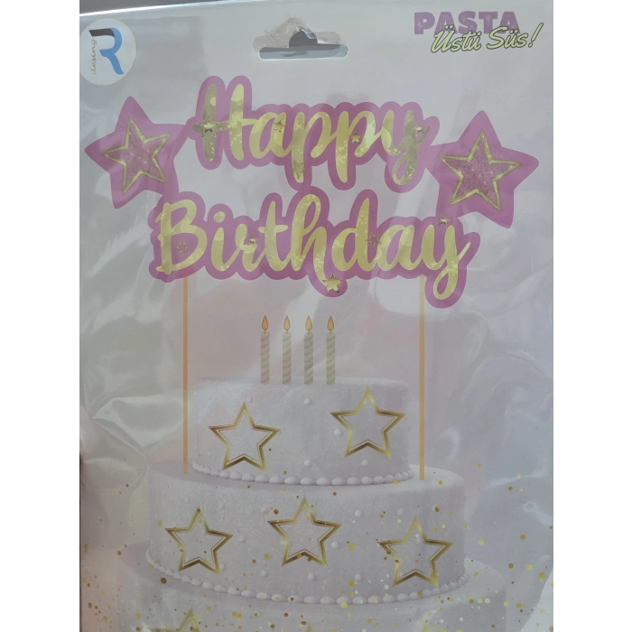 Happy Birthday Pembe Pasta Üstü Süs