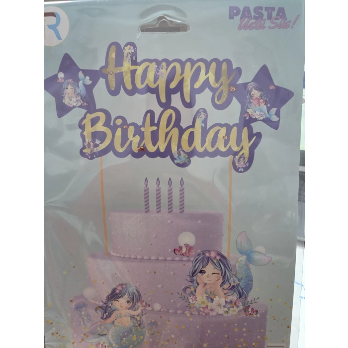 Happy Birthday Mor Pasta Üstü Süs