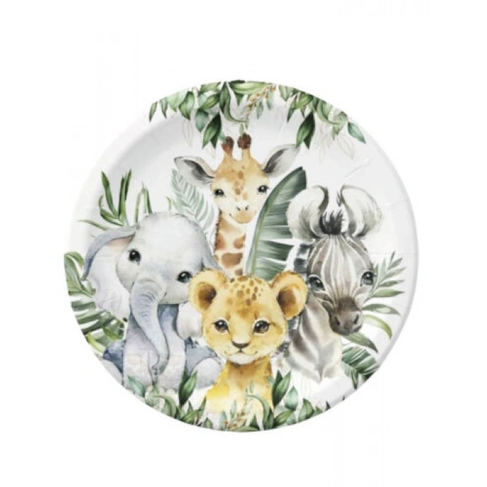 Baby Animal Safari Temalı Karton Tabak 8 li 23 cm