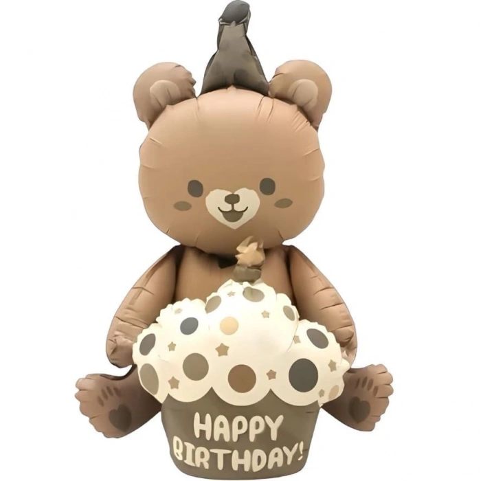 KAHVERENGİ PASTALI RETRO AYI FOLYO BALON 60X40 CM