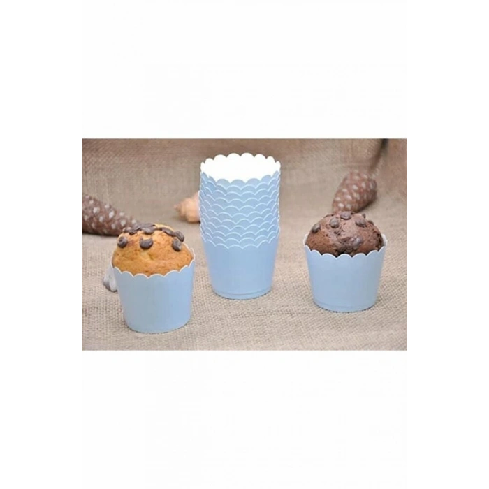 Makaron Bebek Mavi renk Cupcake Kapsül 25 adet 6.5x5 cm
