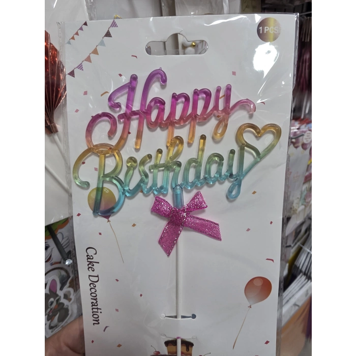Makaron Renk Happy Birthday Pasta Üstü Çubuklu Süs