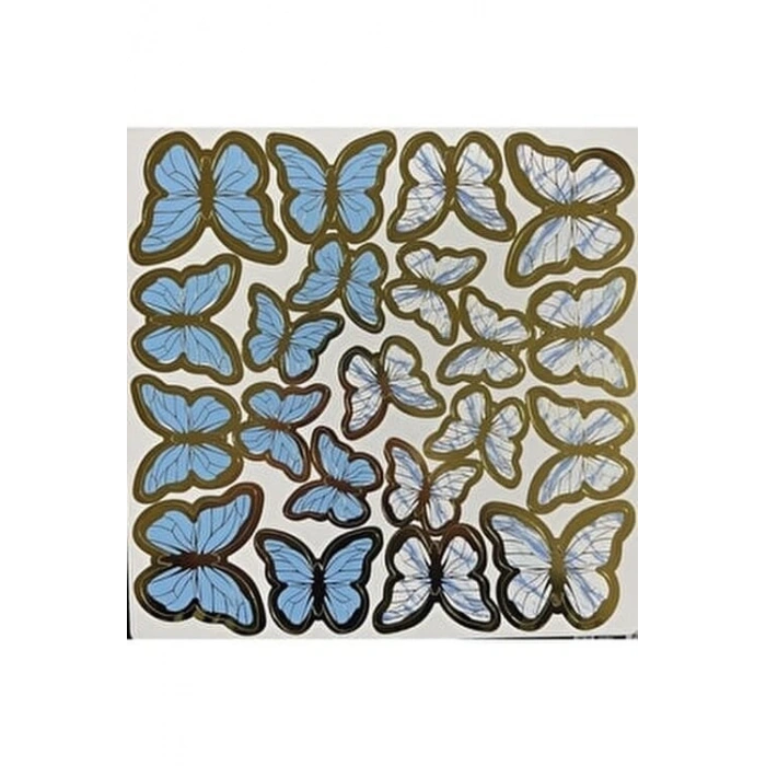 Mavi Gold Dekoratif Kelebek Baskılı Kuşe Kağıt 1 Sayfa