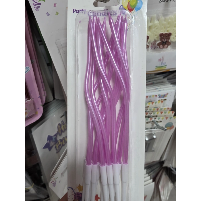 Kıvrımlı Mum İnce 16 cm Dalgalı Metalik Pembe 12 Parça