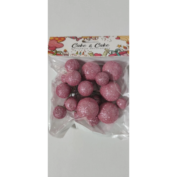 Pasta süsleme topları açık pembe simli(Gül Kurusu)