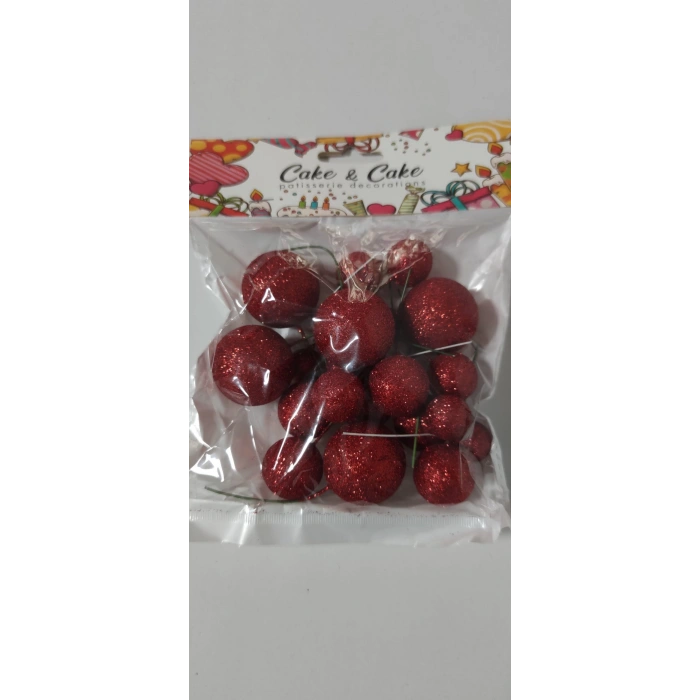 Pasta süsleme topları kırmızı simli