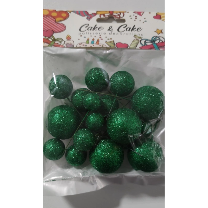 Pasta süsleme topları yeşil simli