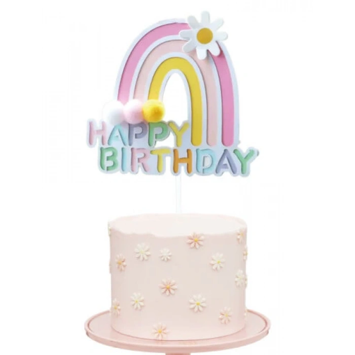 Pasta Üstü Çubuklu Süs Happy Birthday Gökkuşağı