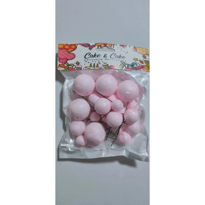 Pasta üstü simli bebek pembe top süs