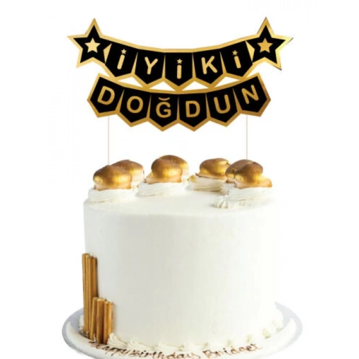Pasta Üstü Süs İyi ki Doğdun Gold Siyah iyiki doğdun