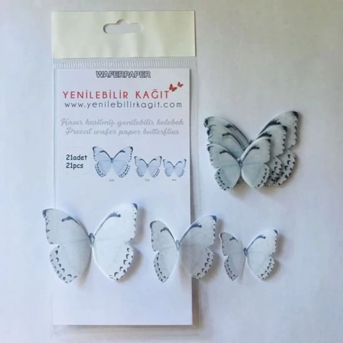 Yenilebilir Kelebek 16 Beyaz Gri