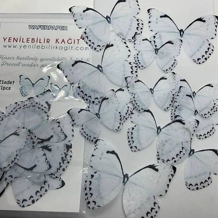 Yenilebilir Kelebek 20 Beyaz Gri