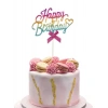 Makaron Renk Happy Birthday Pasta Üstü Çubuklu Süs