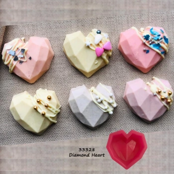 Cesil Tekli Elmas Kalp Silikon Kalıp 7.5x7.5 cm