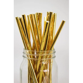 Kağıt Pipet Parlak Altın Gold 24 Parça