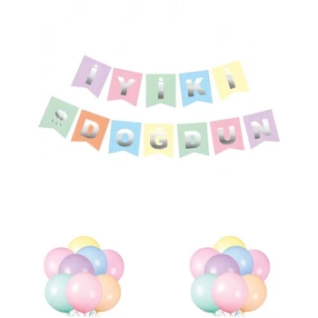 İyiki Doğdun Temalı Makaron Renkler Banner Süs