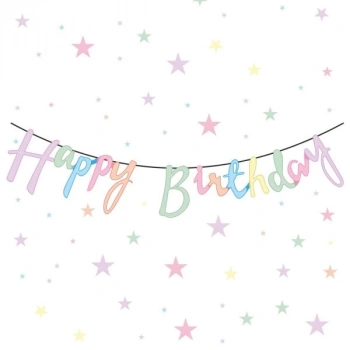 Happy Birthday Temalı Kağıt Banner Süs Makaron Renk