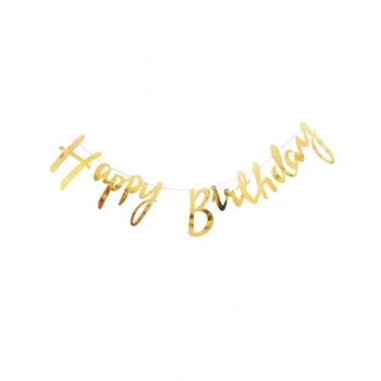 Gold Happy Birthday Temalı Kağıt Banner Süs