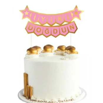 İyiki Doğdun Pasta Üstü Çubuklu Süs Gold Pembe