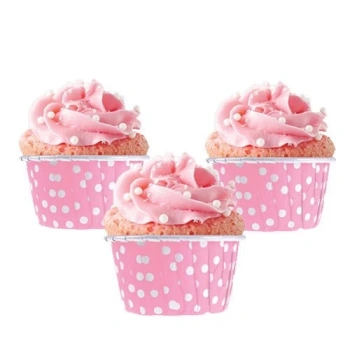 Pembe Beyaz Puantiyeli Cupcake Kapsül 25 li