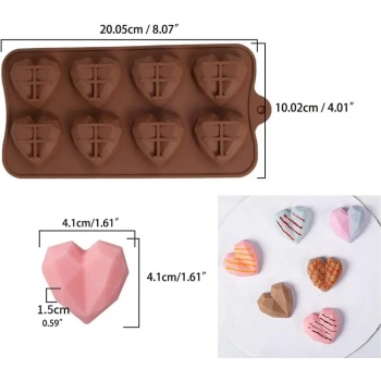 8 li Elmas Kalp Silikon Çikolata Kalıp