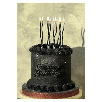 6 lı Kıvrık Dalgalı Mum Siyah Renk 16 cm