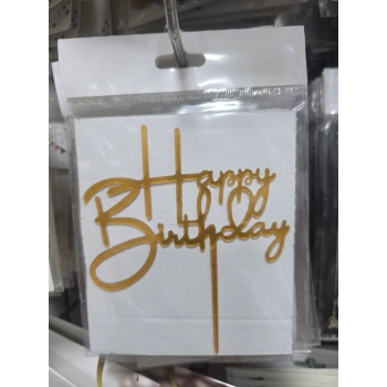 Happy Birthday Çubuklu Pleksi Pasta Üstü Süs