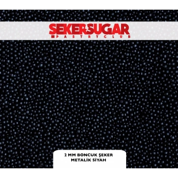 Şeker Sugar 2 mm Siyah Metalik Boncuk Şeker 100 gr