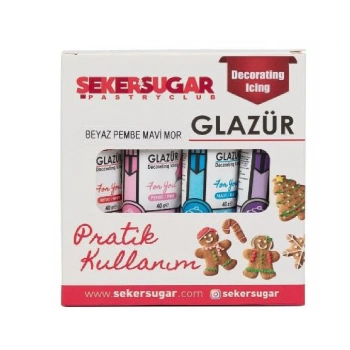 Şeker Sugar 4 lü Glazür Set Beyaz Pembe Mavi Mor