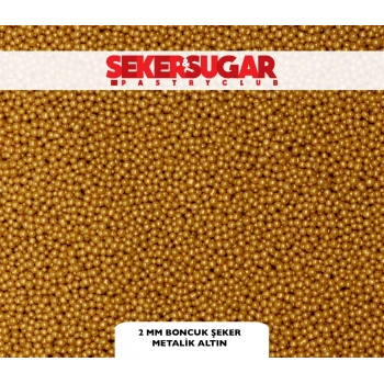 Şeker Sugar 2 mm Boncuk Şeker Metalik Altın Gold 100 gr (Arjantin Şeker Değildir)