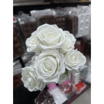 Yapay Çiçek Beyaz Gül 1 adet (Tek Dal, Tek Kafa Gül)