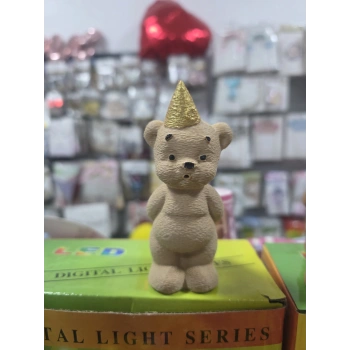 Mum Üfleyen Ayıcık Figürü 8-10 cm (gold-gümüş şapka seçenekli)