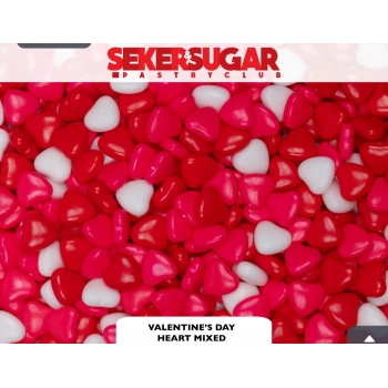 Şeker Sugar Sprinkles Şeker Kırmızı Pembe Beyaz Karışık Kalp Şeker 45 gr