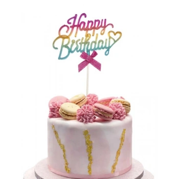 Makaron Renk Happy Birthday Pasta Üstü Çubuklu Süs